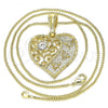 Oro Laminado Pendant Necklace, Gold Filled Style Heart and Dragon-Fly Design, with White Crystal, Polished, Golden Finish, 04.351.0019.2.20