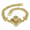 Oro Laminado Fancy Bracelet, Gold Filled Style Flower and Teardrop Design, with Multicolor Cubic Zirconia, Polished, Golden Finish, 03.357.0007.2.07