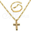 Oro Laminado Earring and Pendant Children Set, Gold Filled Style Cross Design, Polished, Golden Finish, 06.63.0187