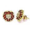 Oro Laminado Stud Earring, Gold Filled Style Flower Design, with Garnet and White Cubic Zirconia, Polished, Golden Finish, 02.346.0013