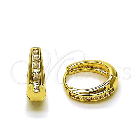 Oro Laminado Huggie Hoop, Gold Filled Style Baguette Design, with White Cubic Zirconia, Polished, Golden Finish, 02.283.0271.15