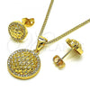 Oro Laminado Earring and Pendant Adult Set, Gold Filled Style with White Micro Pave, Polished, Golden Finish, 10.342.0107