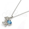 Rhodium Plated Pendant Necklace, Teddy Bear Design, with Aquamarine and Aurore Boreale Swarovski Crystals, Polished, Rhodium Finish, 04.239.0041.9.18
