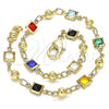 Oro Laminado Fancy Bracelet, Gold Filled Style with Multicolor Crystal, Polished, Golden Finish, 03.213.0104.08