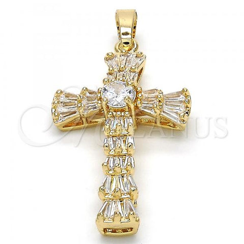 Oro Laminado Religious Pendant, Gold Filled Style Cross Design, with White Cubic Zirconia, Polished, Golden Finish, 05.316.0002