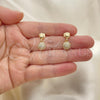 Oro Laminado Dangle Earring, Gold Filled Style Ball Design, with White Micro Pave, Polished, Golden Finish, 02.283.0056
