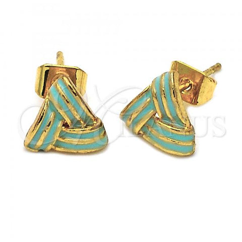 Oro Laminado Stud Earring, Gold Filled Style Love Knot Design, Green Enamel Finish, Golden Finish, 5.126.033 *PROMO*