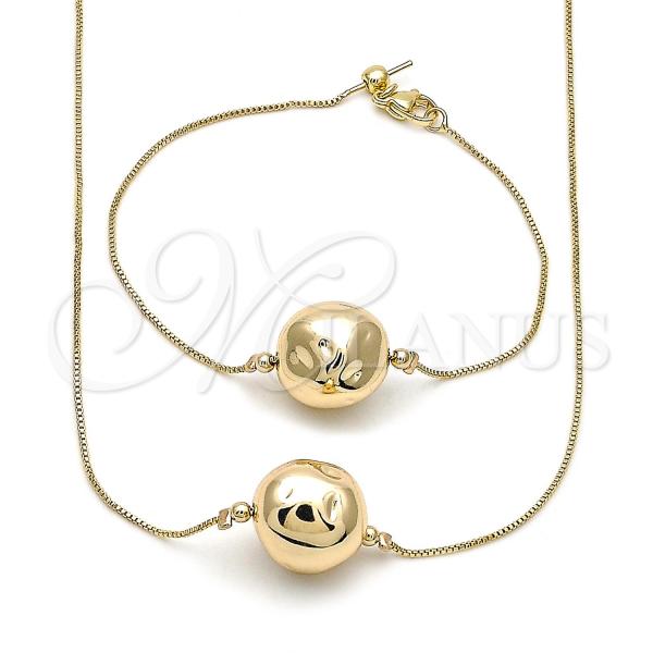 Oro Laminado Necklace and Bracelet, Gold Filled Style Box Design, Polished, Golden Finish, 06.63.0284