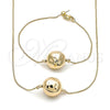 Oro Laminado Necklace and Bracelet, Gold Filled Style Box Design, Polished, Golden Finish, 06.63.0284