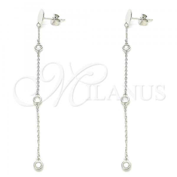 Sterling Silver Long Earring, with White Cubic Zirconia, Polished, Rhodium Finish, 02.186.0199