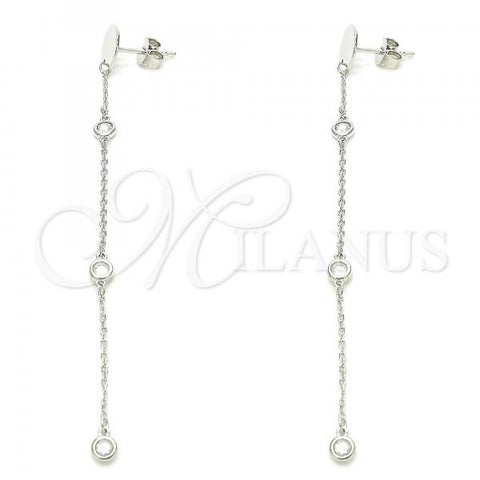 Sterling Silver Long Earring, with White Cubic Zirconia, Polished, Rhodium Finish, 02.186.0199