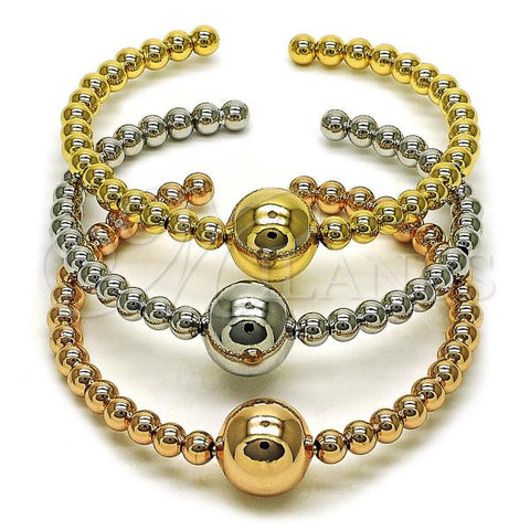 Oro Laminado Trio Bangle, Gold Filled Style Ball and Hollow Design, Polished, Tricolor, 07.282.0031