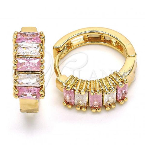 Oro Laminado Huggie Hoop, Gold Filled Style with Pink and White Cubic Zirconia, Polished, Golden Finish, 02.210.0075.2.15