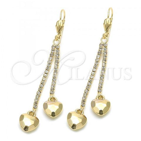 Oro Laminado Long Earring, Gold Filled Style Heart Design, with  Cubic Zirconia, Golden Finish, 5.107.004