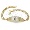 Oro Laminado ID Bracelet, Gold Filled Style Flower Design, Polished, Golden Finish, 03.63.1919.08