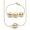 Oro Laminado Necklace and Bracelet, Gold Filled Style Box and Ball Design, Polished, Golden Finish, 06.63.0294