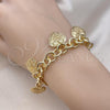 Oro Laminado Charm Bracelet, Gold Filled Style Heart and Rolo Design, Polished, Golden Finish, 03.331.0239.09