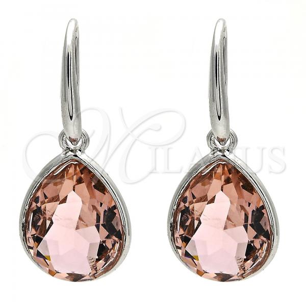 Rhodium Plated Dangle Earring, Teardrop Design, with Light Peach Swarovski Crystals, Polished, Rhodium Finish, 02.239.0016.2