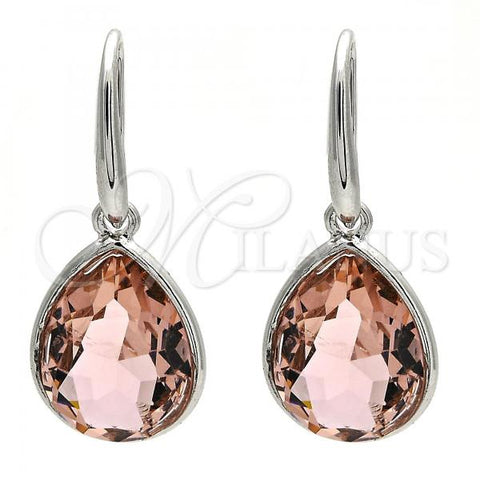 Rhodium Plated Dangle Earring, Teardrop Design, with Light Peach Swarovski Crystals, Polished, Rhodium Finish, 02.239.0016.2