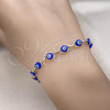 Oro Laminado Fancy Bracelet, Gold Filled Style Evil Eye Design, Blue Resin Finish, Golden Finish, 04.63.1347.2.07