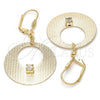 Oro Laminado Dangle Earring, Gold Filled Style with White Crystal, Diamond Cutting Finish, Golden Finish, 60.012