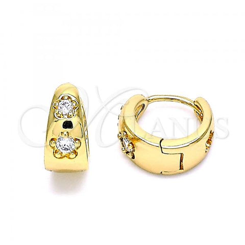 Oro Laminado Huggie Hoop, Gold Filled Style Flower Design, with White Micro Pave, Polished, Golden Finish, 02.213.0286.12