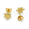 Sterling Silver Stud Earring, Flower Design, with White Cubic Zirconia, Polished, Golden Finish, 02.285.0048