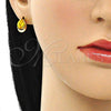 Oro Laminado Stud Earring, Gold Filled Style Teardrop Design, with Yellow Cubic Zirconia, Polished, Golden Finish, 02.213.0234.1