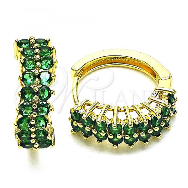 Oro Laminado Huggie Hoop, Gold Filled Style with Green Cubic Zirconia, Polished, Golden Finish, 02.316.0024.7.15