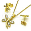Oro Laminado Earring and Pendant Adult Set, Gold Filled Style Dragon-Fly Design, with White Cubic Zirconia, Polished, Golden Finish, 10.210.0166