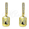 Oro Laminado Huggie Hoop, Gold Filled Style Love Design, with White Micro Pave, Polished, Golden Finish, 02.368.0043.15