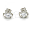 Sterling Silver Stud Earring, with White Cubic Zirconia and White Micro Pave, Polished, Rhodium Finish, 02.285.0018