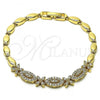 Oro Laminado Fancy Bracelet, Gold Filled Style Flower Design, with White Micro Pave, Polished, Golden Finish, 03.283.0103.07