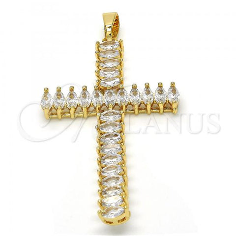 Oro Laminado Religious Pendant, Gold Filled Style Cross Design, with White Cubic Zirconia, Polished, Golden Finish, 05.316.0001