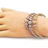 Oro Laminado Trio Bangle, Gold Filled Style Ball Design, Diamond Cutting Finish, Tricolor, 07.282.0019