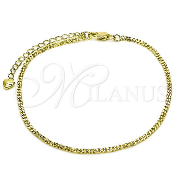 Oro Laminado Basic Anklet, Gold Filled Style Miami Cuban Design, Diamond Cutting Finish, Golden Finish, 04.213.0157.09