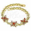 Oro Laminado Fancy Bracelet, Gold Filled Style Flower Design, with Garnet Cubic Zirconia, Polished, Golden Finish, 03.357.0009.1.07