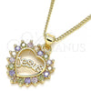 Oro Laminado Pendant Necklace, Gold Filled Style Heart Design, with Multicolor Cubic Zirconia, Polished, Golden Finish, 04.156.0046.1.20