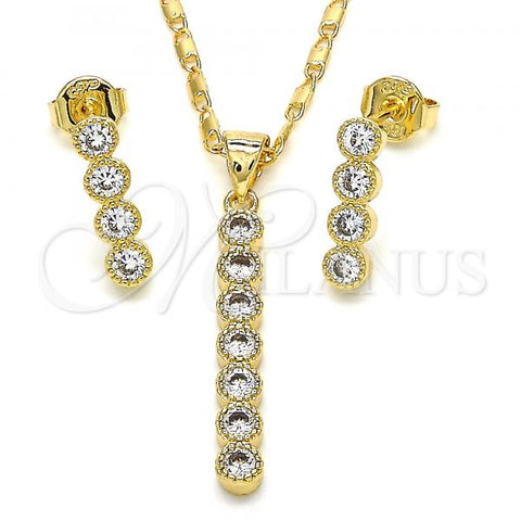 Oro Laminado Earring and Pendant Adult Set, Gold Filled Style with White Cubic Zirconia, Polished, Golden Finish, 10.156.0151