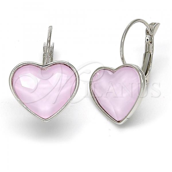 Rhodium Plated Leverback Earring, Heart Design, with Rose Water Opal Swarovski Crystals, Polished, Rhodium Finish, 02.239.0013.6
