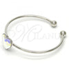 Rhodium Plated Individual Bangle, Heart Design, with Aurore Boreale Swarovski Crystals, Polished, Rhodium Finish, 07.239.0013.9 (02 MM Thickness, One size fits all)