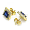 Oro Laminado Stud Earring, Gold Filled Style with Sapphire Blue Cubic Zirconia and White Micro Pave, Polished, Golden Finish, 02.210.0477.4