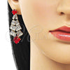 Oro Laminado Long Earring, Gold Filled Style Baguette Design, with Garnet and White Cubic Zirconia, Polished, Golden Finish, 02.282.0079
