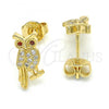 Oro Laminado Stud Earring, Gold Filled Style Owl Design, with Garnet and White Cubic Zirconia, Polished, Golden Finish, 02.156.0292