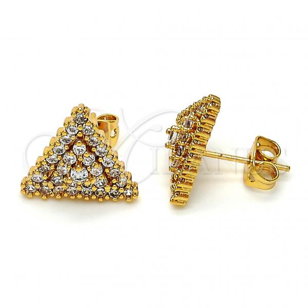 Oro Laminado Stud Earring, Gold Filled Style with White Cubic Zirconia, Polished, Golden Finish, 02.213.0052