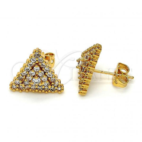 Oro Laminado Stud Earring, Gold Filled Style with White Cubic Zirconia, Polished, Golden Finish, 02.213.0052