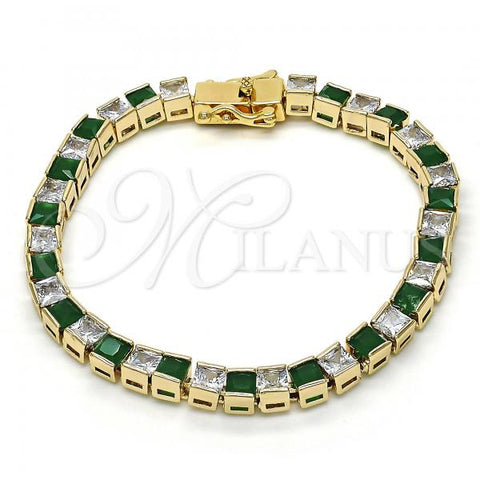 Oro Laminado Tennis Bracelet, Gold Filled Style with Green and White Cubic Zirconia, Polished, Golden Finish, 03.210.0079.2.08