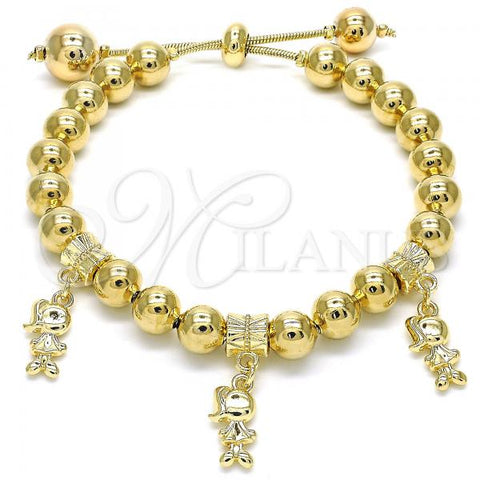 Oro Laminado Adjustable Bolo Bracelet, Gold Filled Style Little Girl Design, Polished, Golden Finish, 03.63.2005.08