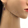 Oro Laminado Long Earring, Gold Filled Style with Garnet and White Cubic Zirconia, Polished, Golden Finish, 02.206.0030