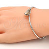 Rhodium Plated Individual Bangle, Heart Design, with Light Silk Swarovski Crystals, Polished, Rhodium Finish, 07.239.0013.6 (02 MM Thickness, One size fits all)